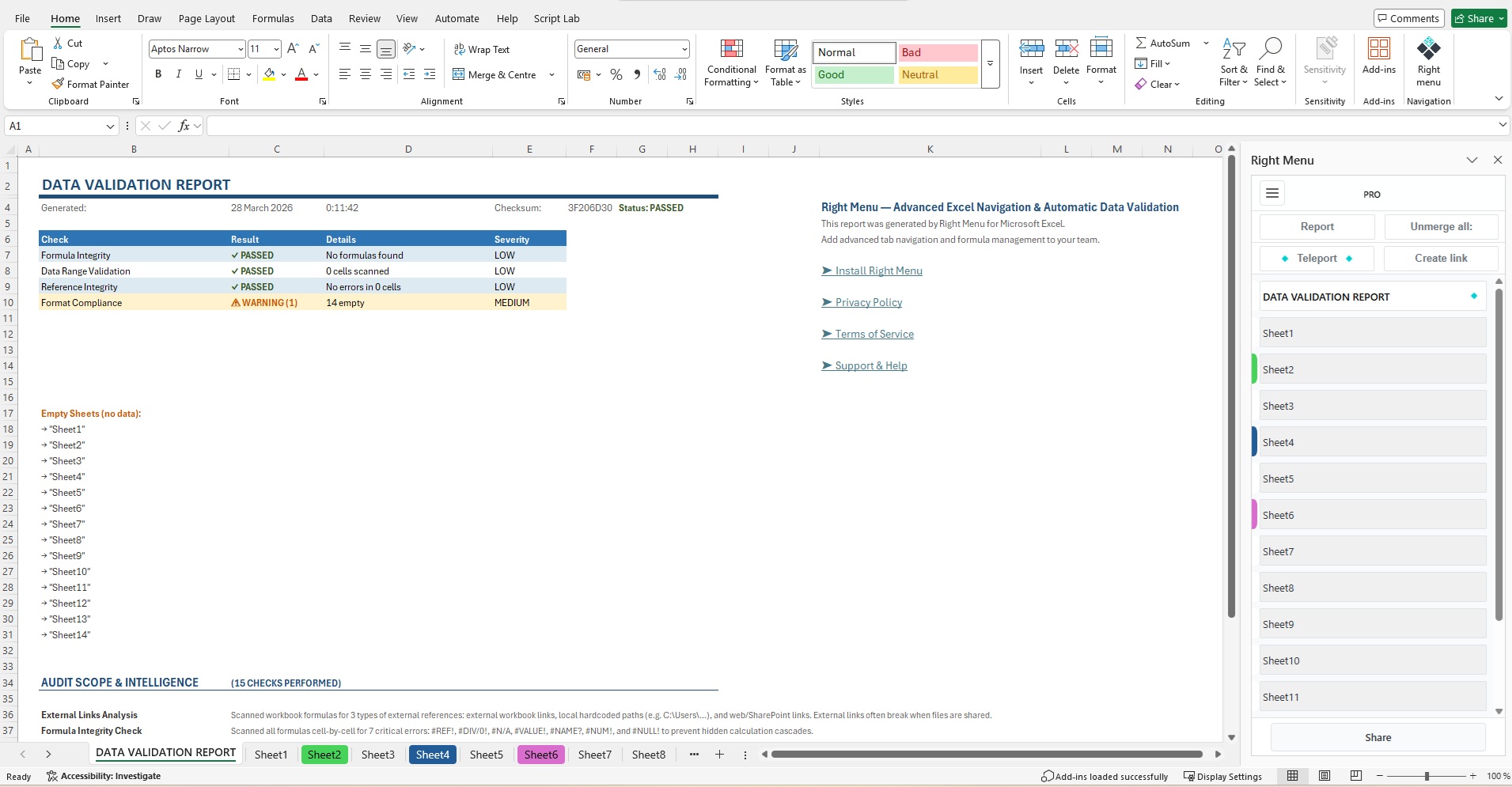 Right Menu in Excel